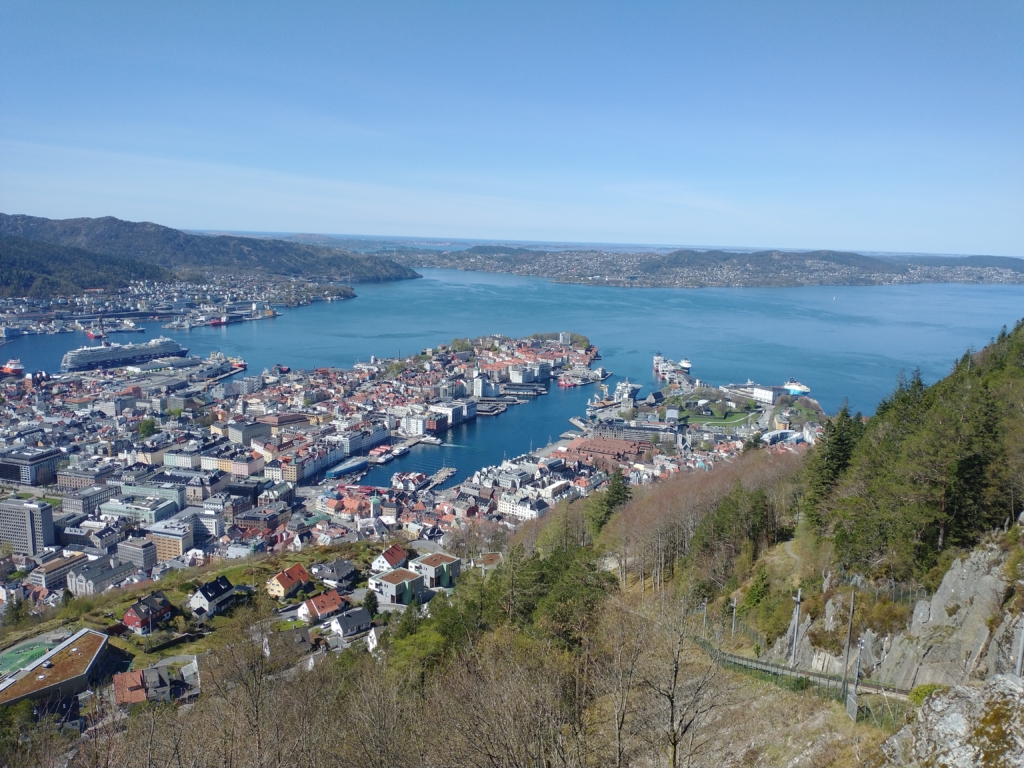 Looking down at Bergen from atop Mount Fløyen