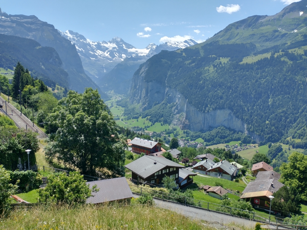 Looking down at Lauterbrunnen from the higher city of Wengen